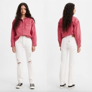 Levi's 501 Original Jeans In White Destructed 100% Cotton Size 25